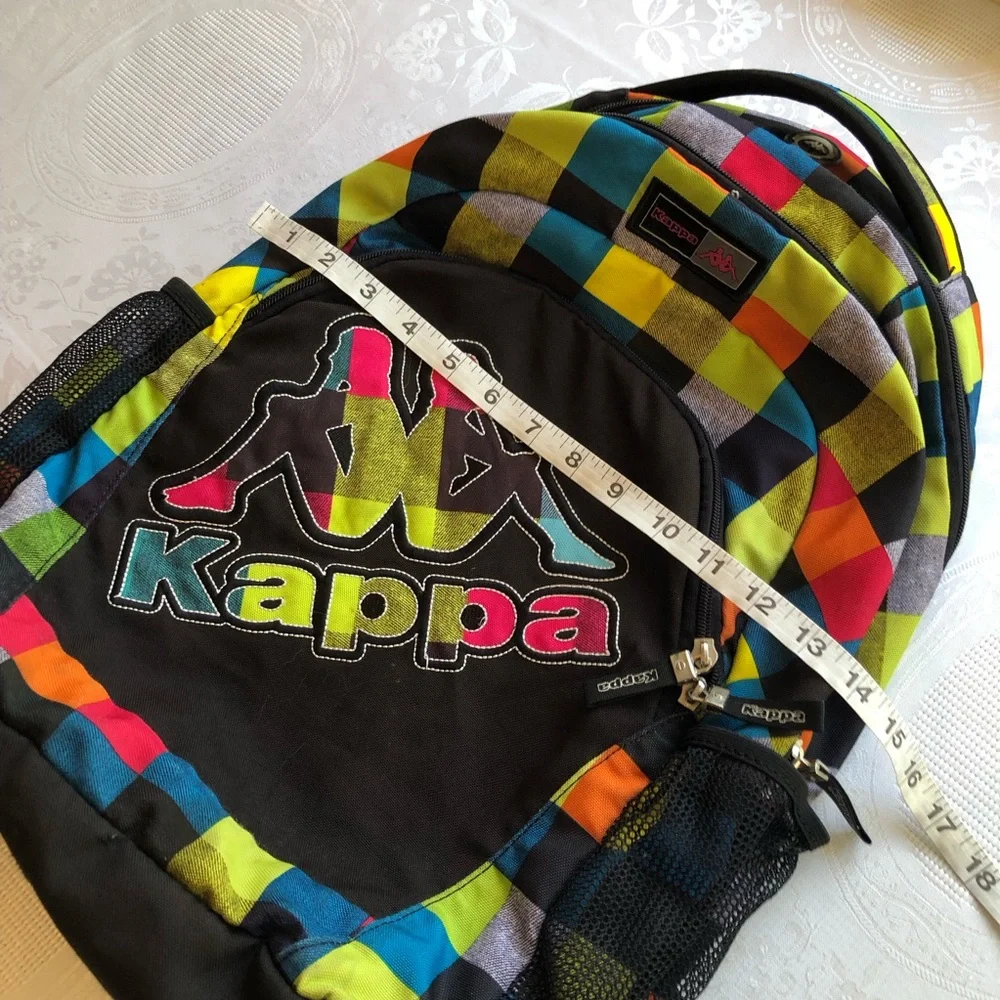 Kappa Large Logo Checkerboard Backpack Multicolored Adjustable Straps Mesh Back